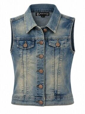 Grunge Distressed Denim Project Eighteen Vest Junior's Size S Western Cowgirl